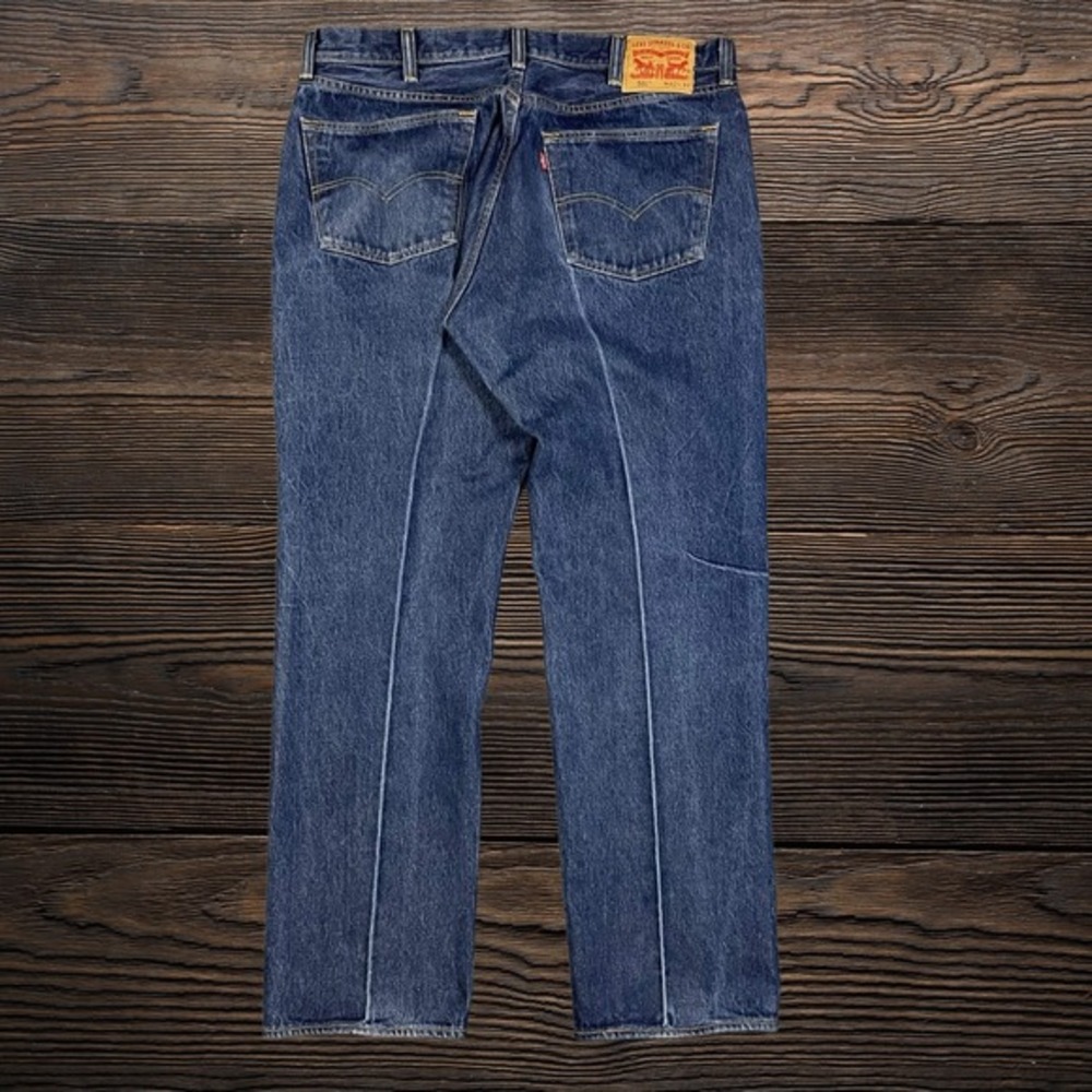 Levis 501 Original Fit Mens Jeans 40x34 (38x31) Pleated Dark Wash Blue Denim - Picture 3 of 7